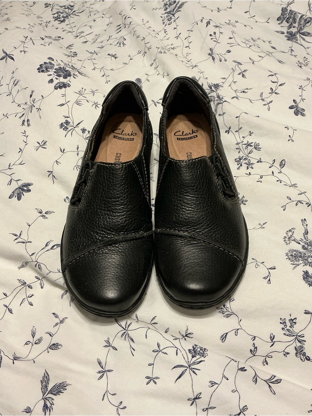 Clarks Black Leather Slip-On Loafers
